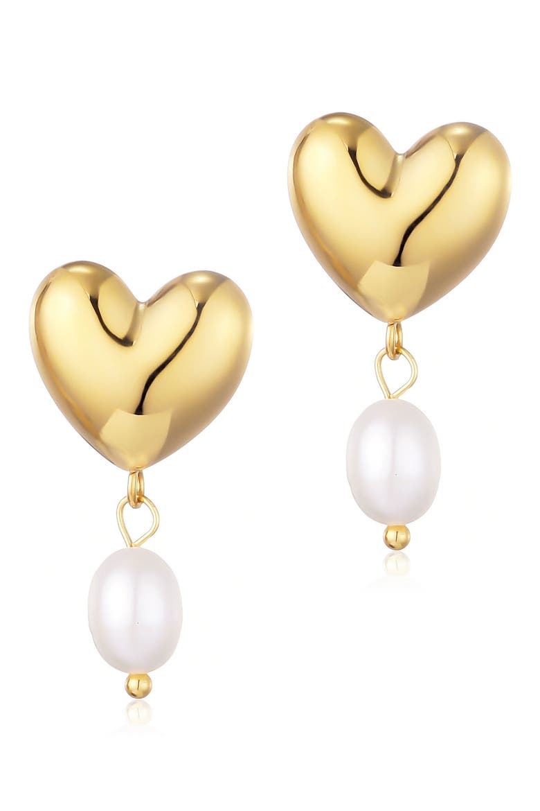 Heart & Freshwater Pearl Drop Earrings, Main, color, WHITE
