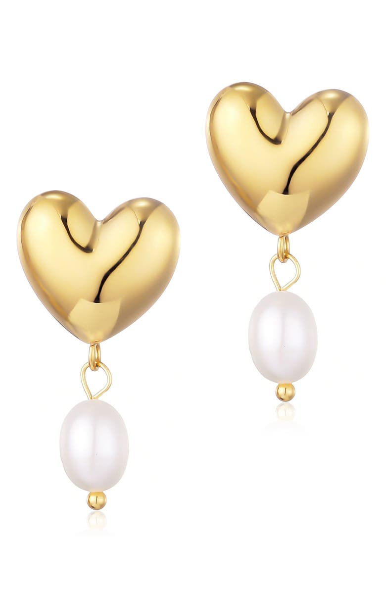 Adornia Heart & Freshwater Pearl Drop Earrings, Main, color, White