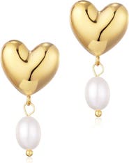 Adornia Heart & Freshwater Pearl Drop Earrings