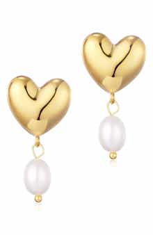 Adornia Heart & Freshwater Pearl Drop Earrings