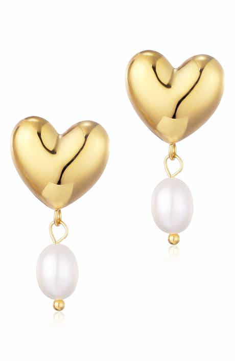 Heart & Freshwater Pearl Drop Earrings