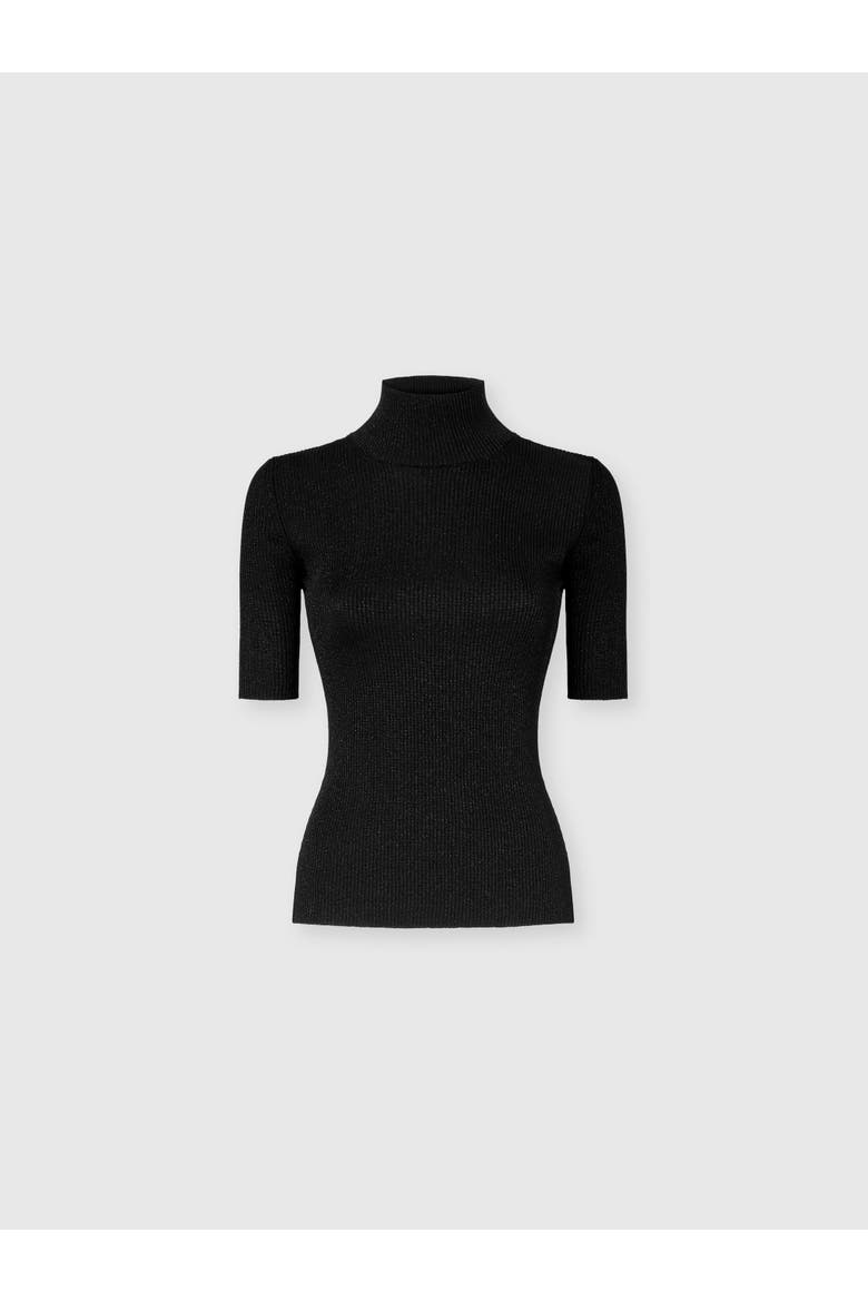 Ribbed Knit Top With High Neck And Short Sleeves, Main, color, Black