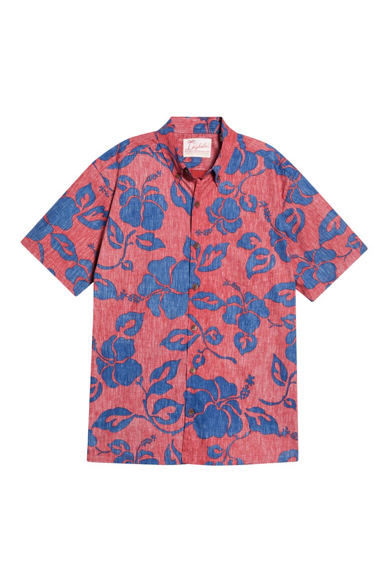 Hi '90s Floral Short Sleeve Button-Down Shirt, Main, color, HIBISCUS