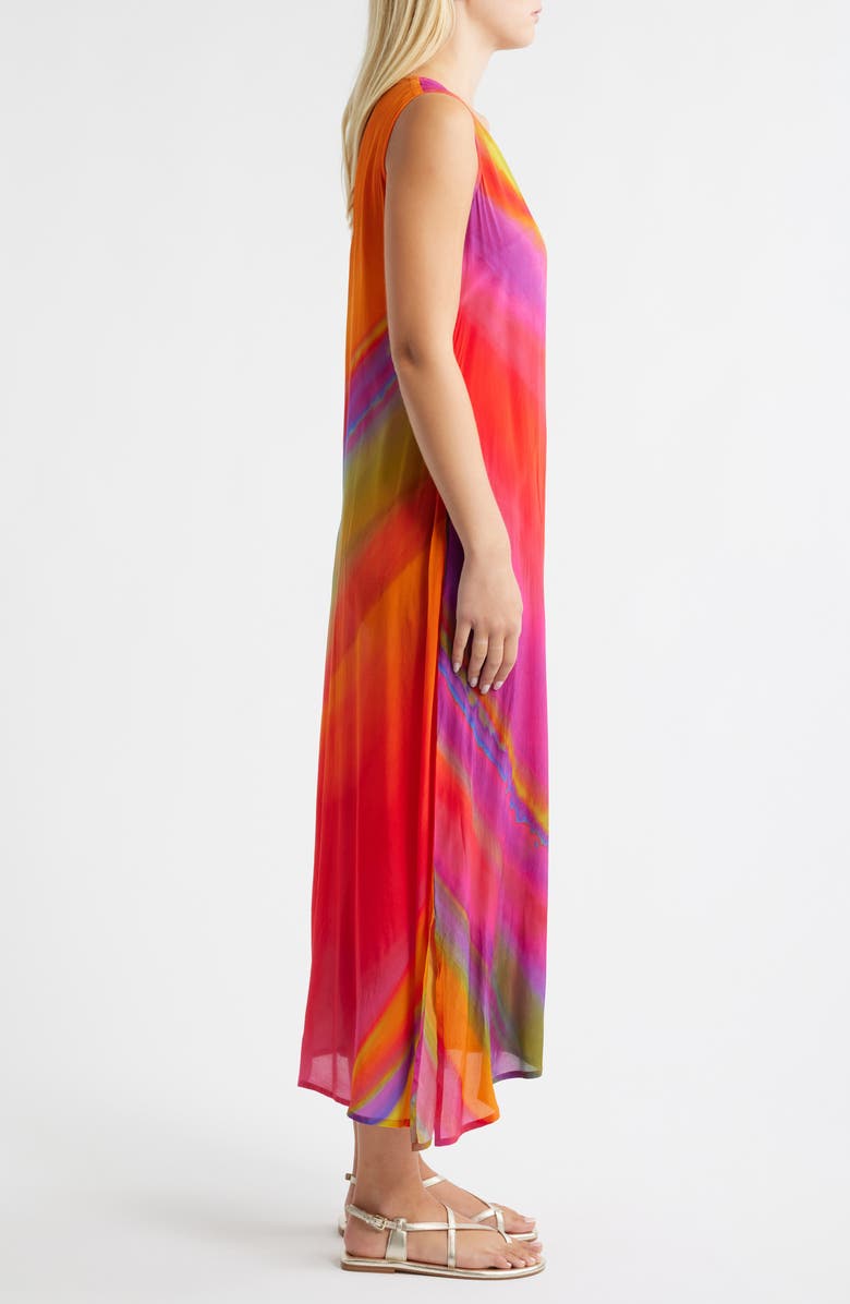 APNY Print V-Neck Sleeveless Chiffon Midi Dress, Alternate, color, Orange Multi
