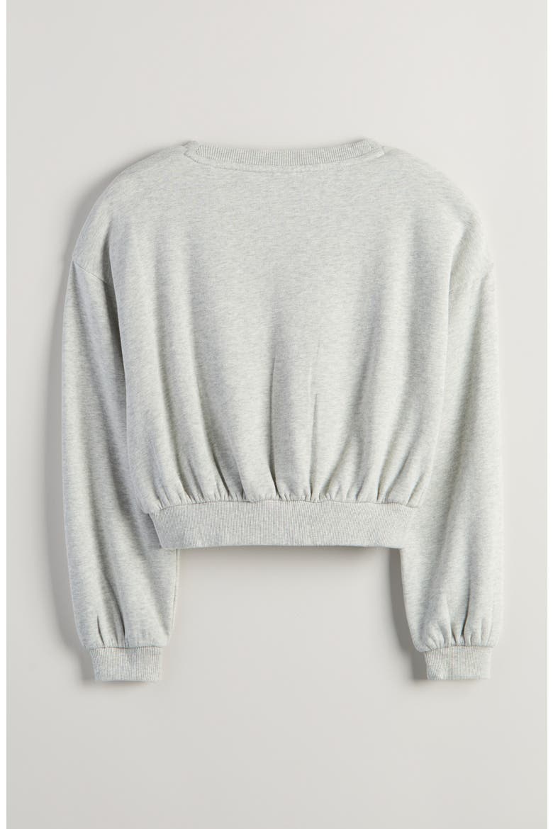 Kids' Appliqué Bow Sweatshirt, Alternate, color, GREY LIGHT HEATHER RUFFLE BOW