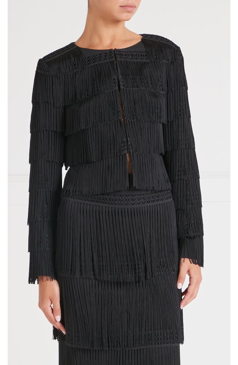 Temperley London Fringe Cropped Jacket, Main, color, Black