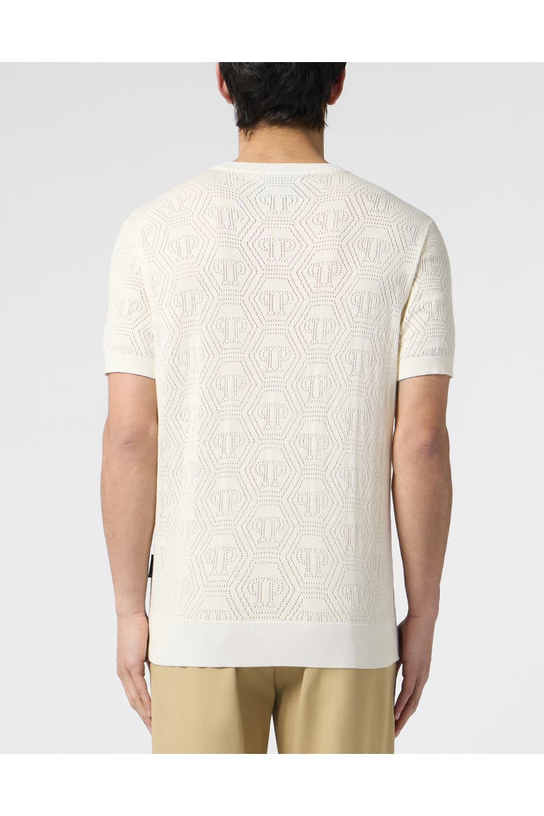 Round Neck T-Shirt Openwork Monogram Men, Alternate, color, OffWhite