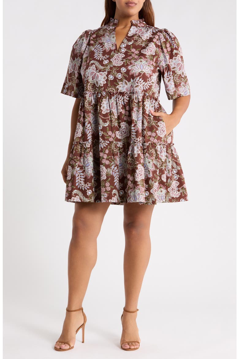 Dixie Split Neck Shift Dress, Main, color, BROWN-FLORAL