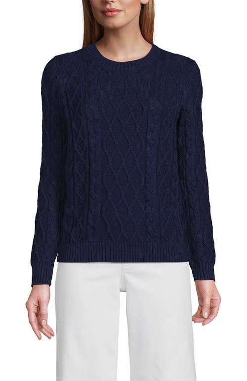 Lands' End Cotton Drifter Crew Cable Pullover Sweater In Deep Sea Navy