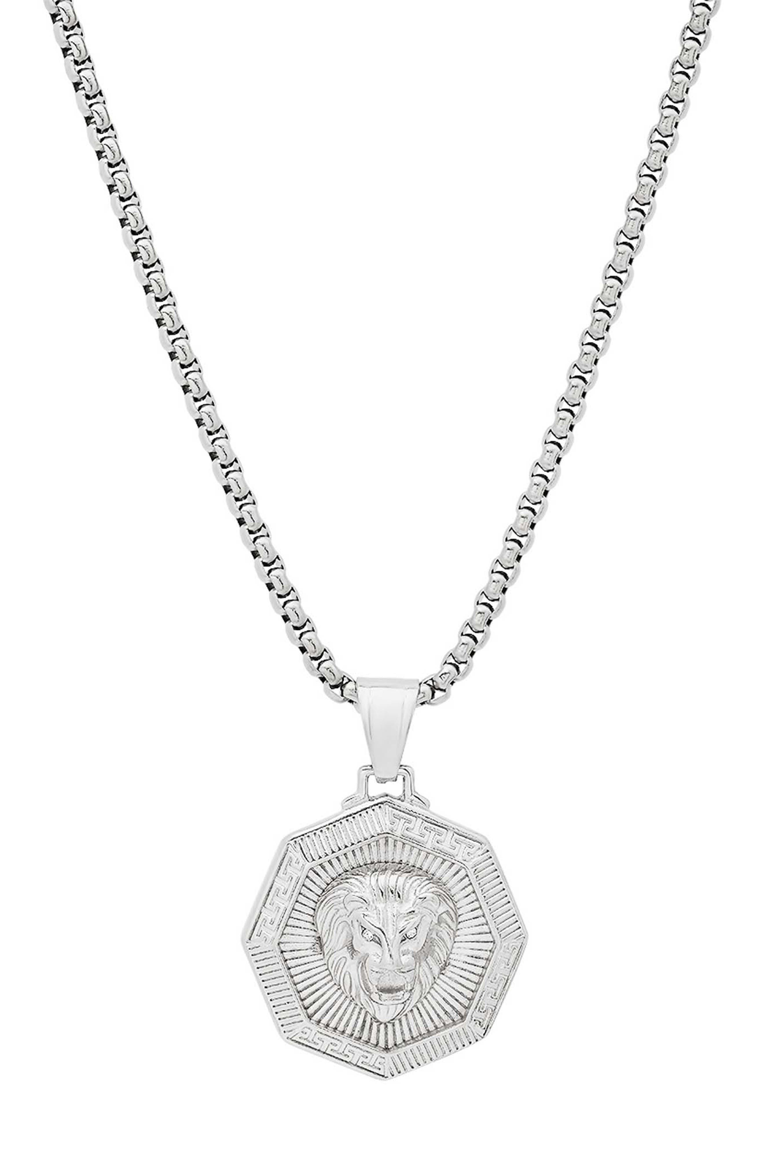 Men's Stainless Steel Lion Head Pendant Necklace