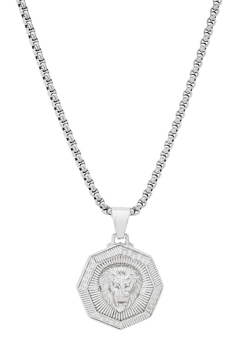 Men's Stainless Steel Lion Head Pendant Necklace, Main, color, SILVER