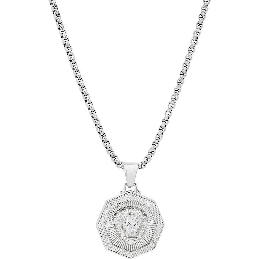 Steeltime Stainless Steel Lion Head Pendant Necklace In Silver