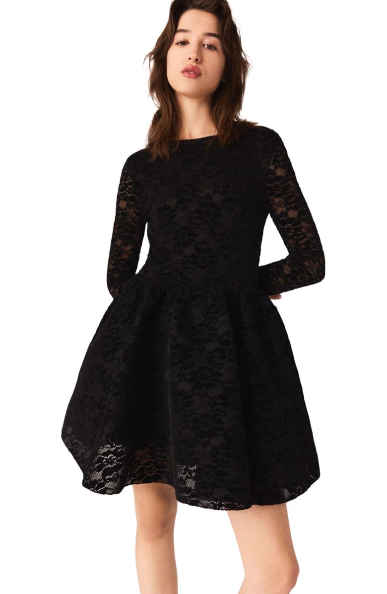 maje Flared velvet mini dress, Alternate, color, Black