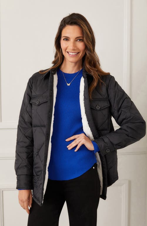 Karen Kane Faux Fur Lined Quilted Jacket In Black Cream
