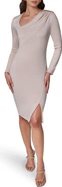 Donna Karan New York Asymmetric Long Sleeve Body-Con Dress