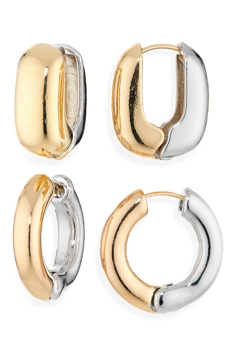 Set of 2 Two-Tone Hoop Earrings, Main, color, GOLD/ SILVER