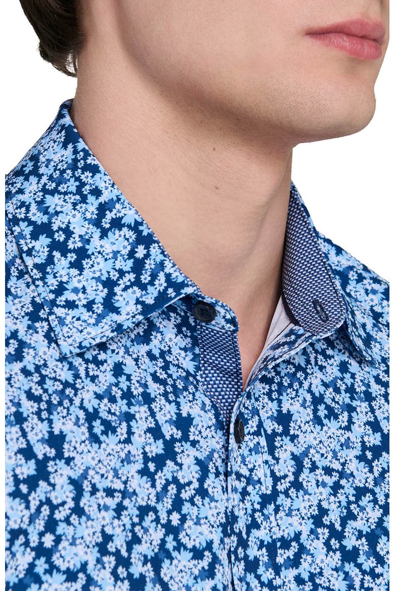 Slim Fit Floral Cluster Performance Long Sleeve Shirt, Alternate, color, NAVY/BLUE