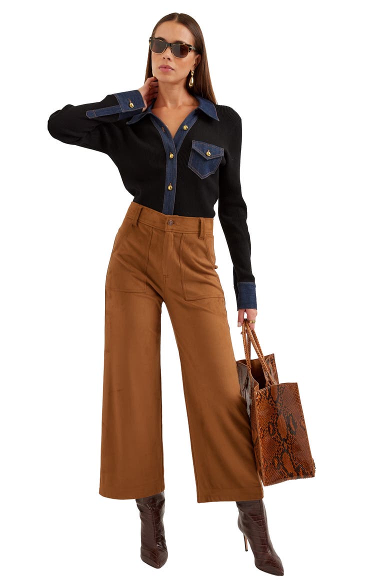 Rylee Faux Suede Cropped Wide Leg Pants, Alternate, color, CAMEL