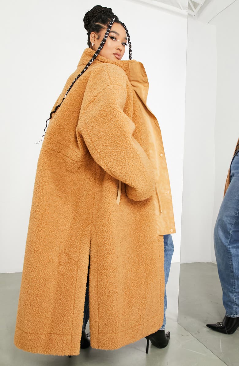 ASOS DESIGN Curve High Pile Fleece Long Coat, Alternate, color, 