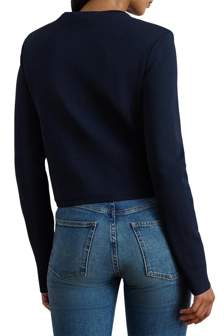 Crewneck Crop Sweater Jacket, Alternate, color, LAUREN NAVY