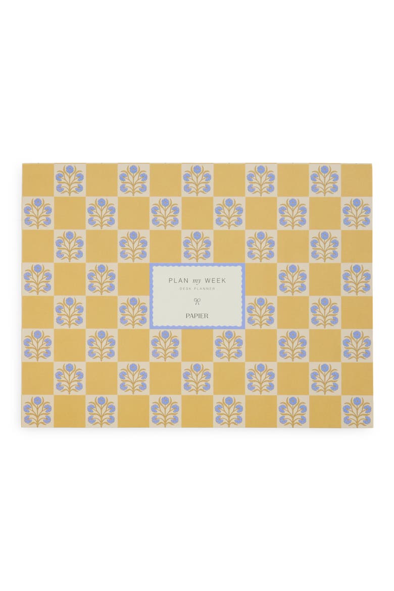 Floral Checkerboard Weekly Desk Planner, Main, color, MEDIUM YELLOW