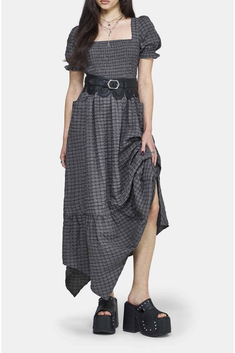 Nimira Check Handkerchief Hem Midi Dress, Alternate, color, Grey
