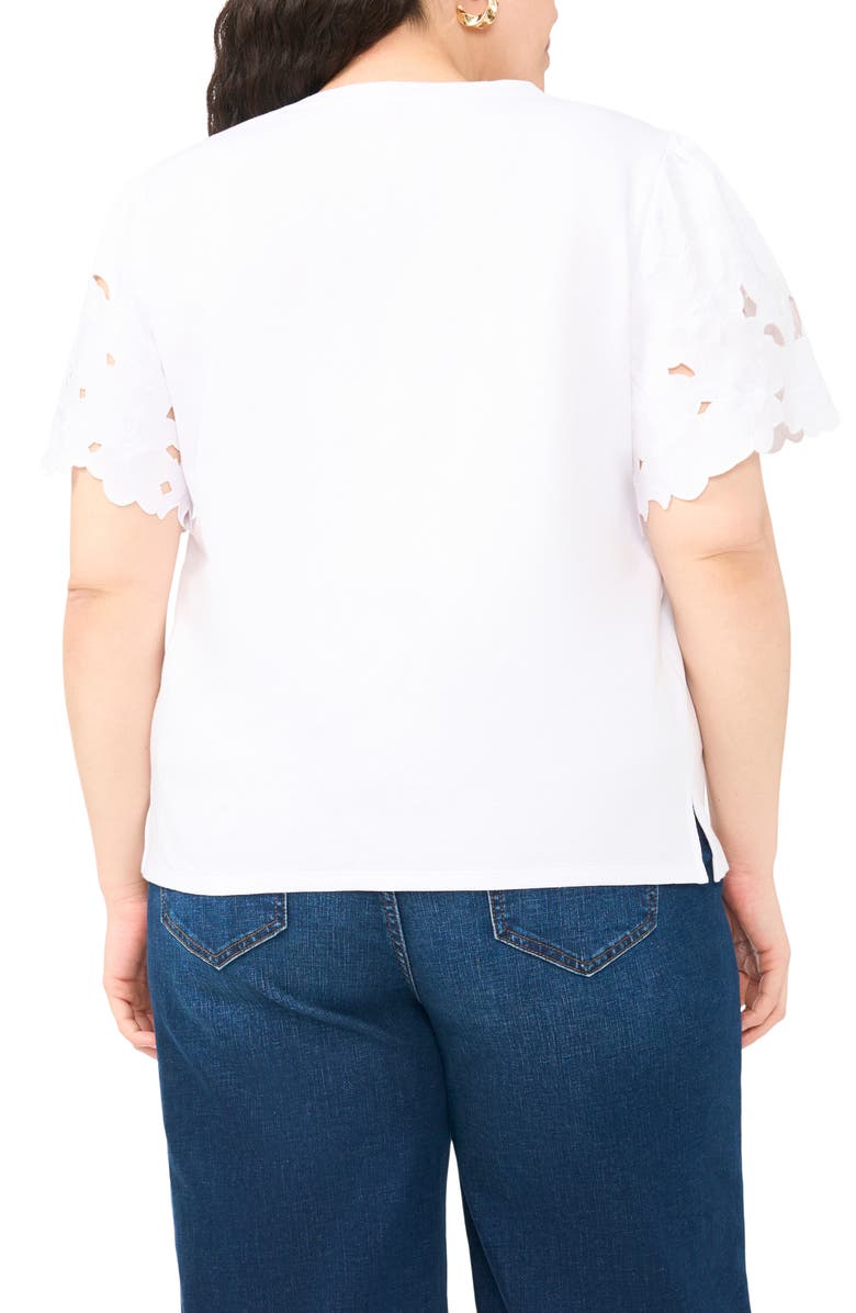 Vince Camuto Lace Sleeve Tee, Alternate, color, Ultra White