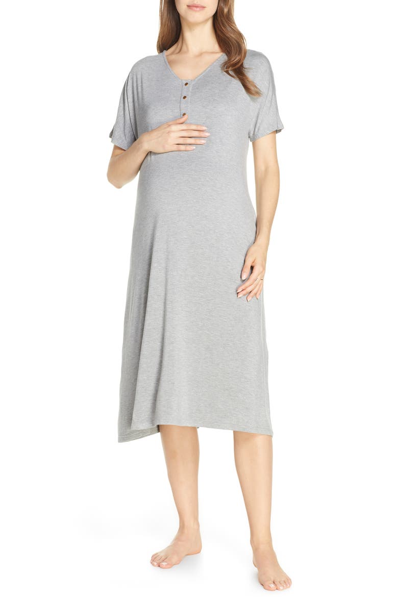 Solid Maternity/Nursing Nightshirt, Main, color, SOLID- HEATHERED GRAY