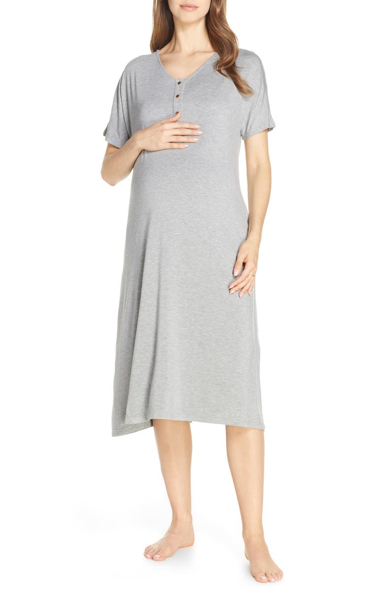 Nesting Olive Solid Maternity/Nursing Nightshirt, Main, color,