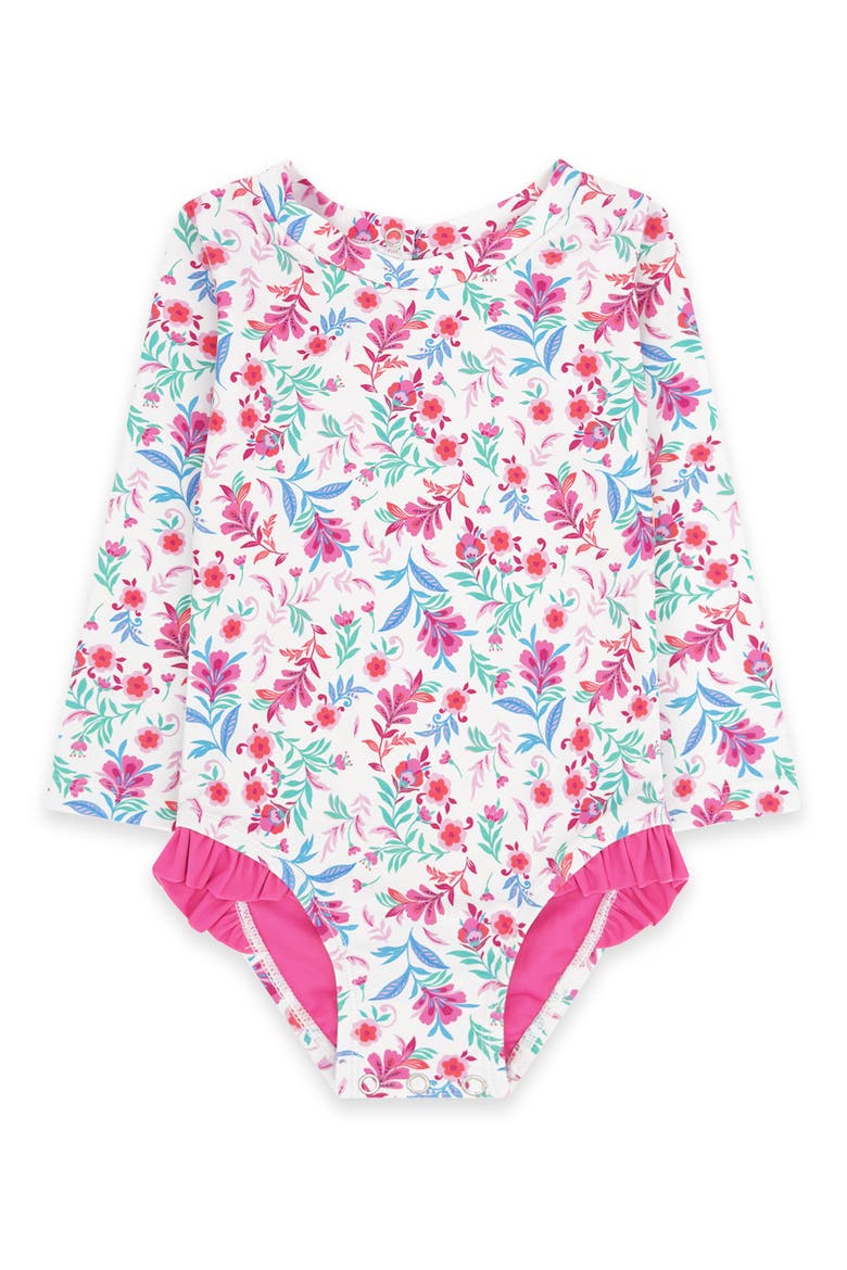Kids' Coastal Cutie Floral UPF 50+ One-Piece Rashguard Swimsuit, Main, color, MULTI