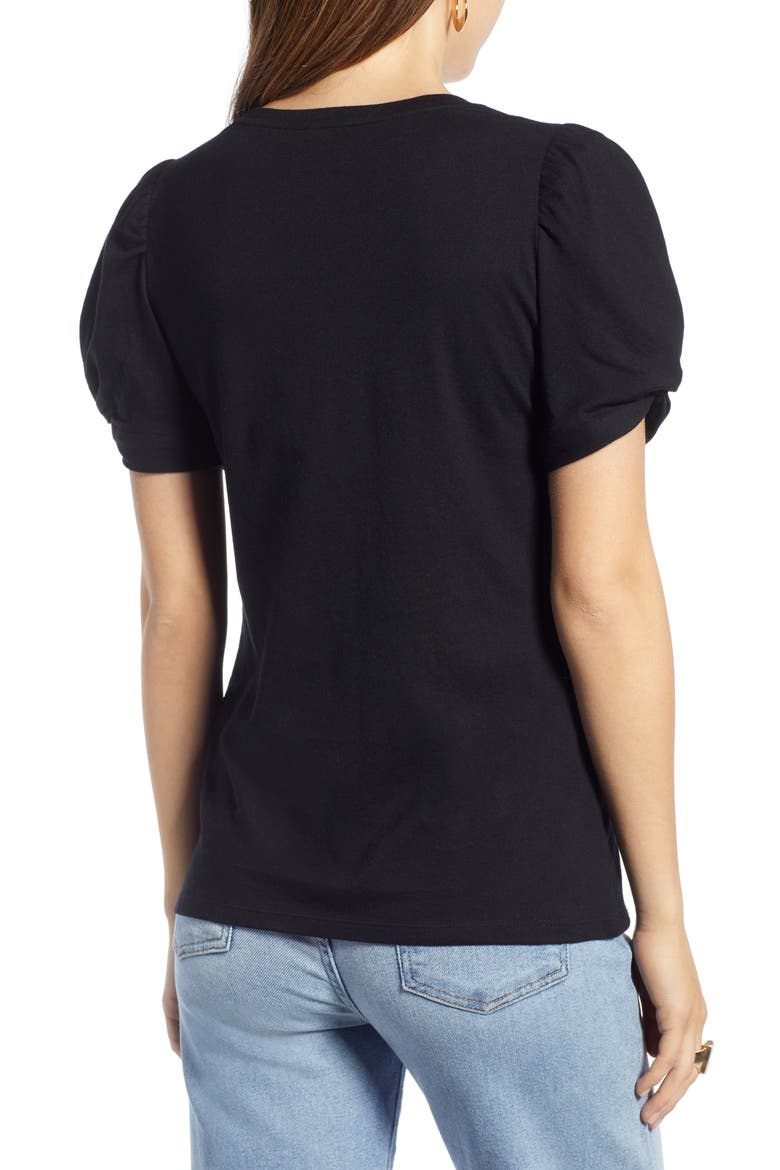 Twisted Puff Sleeve Tee, Alternate, color, BLACK