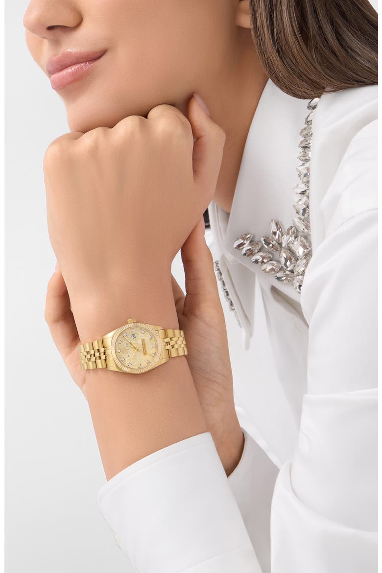 Date Superlative Crystal Bracelet Watch, 38mm, Alternate, color, IP YELLOW GOLD