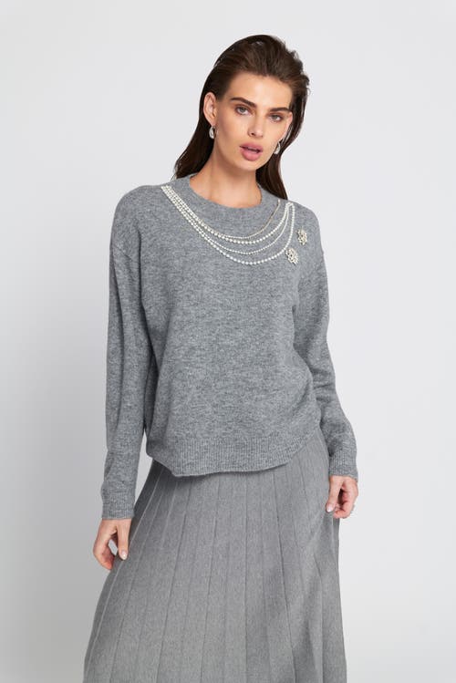 Elle Collection Embellished Sweater Pullover In Gray
