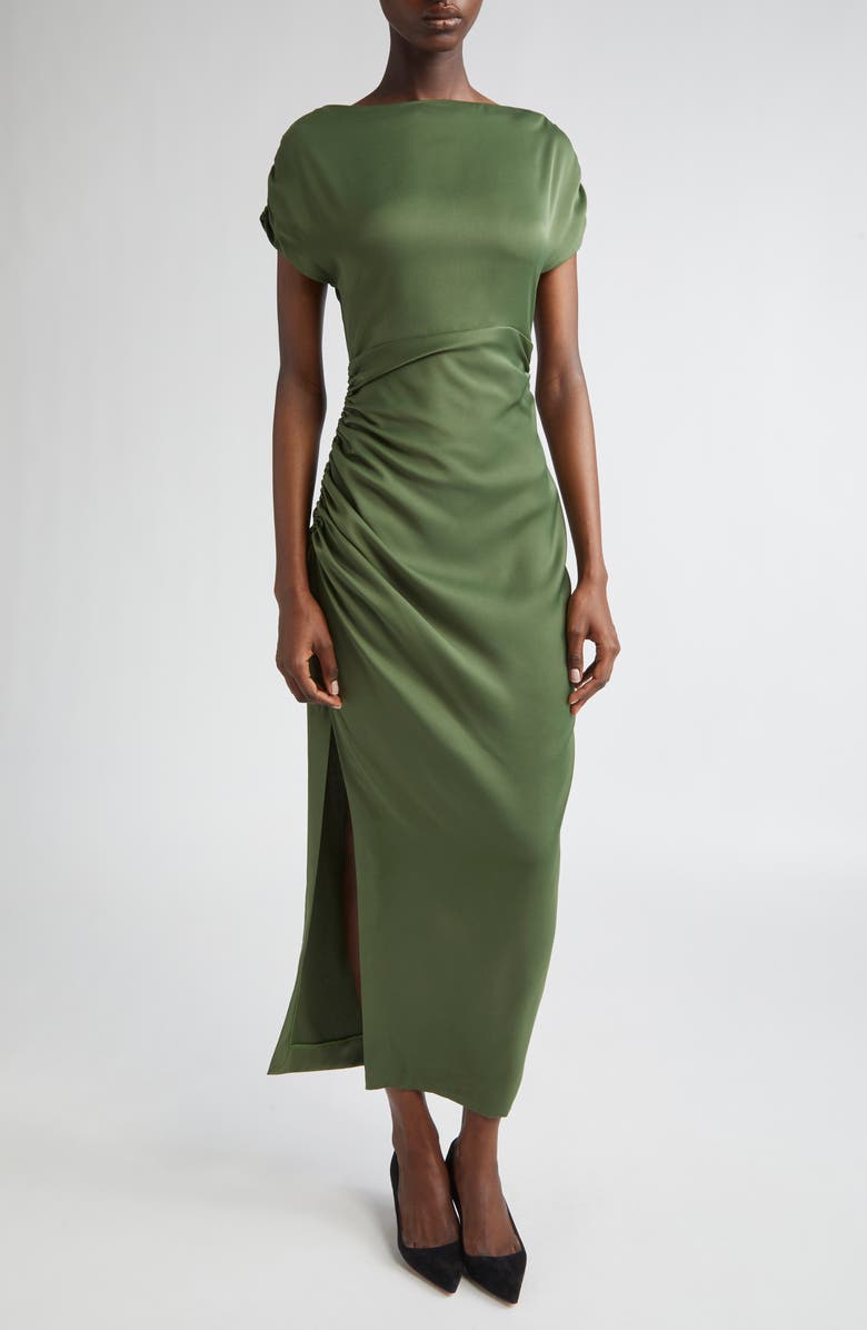 Lela Rose Heather Crepe Back Satin Dress, Main, color, Forest