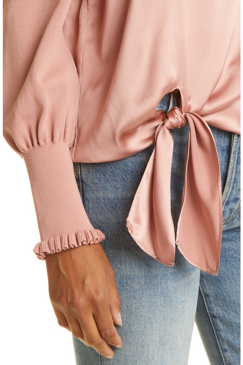 Kerlina Mixed Media Tie Hem Silk Top, Alternate, color, BARE ROSE