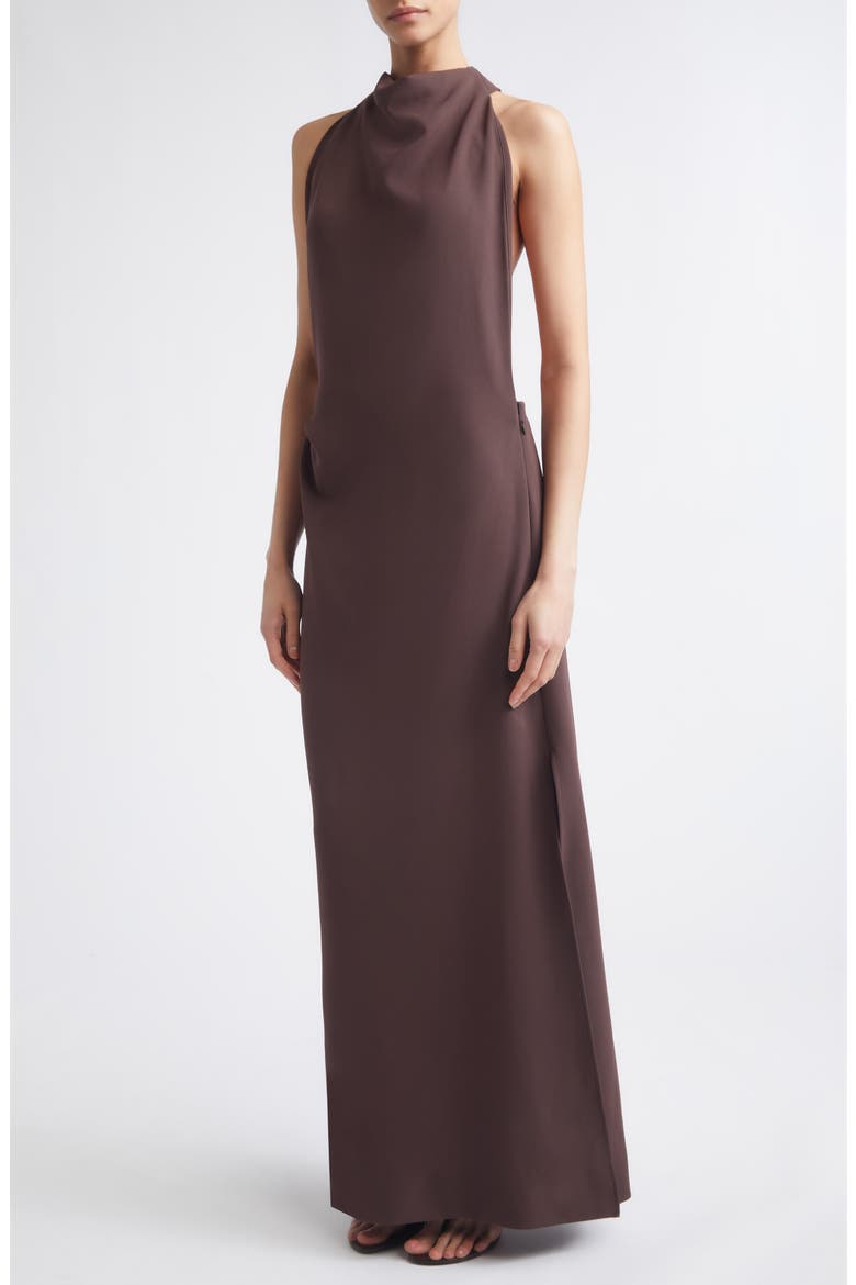 Selena Twist Back Matte Double Crepe Column Dress, Alternate, color, DARK BROWN