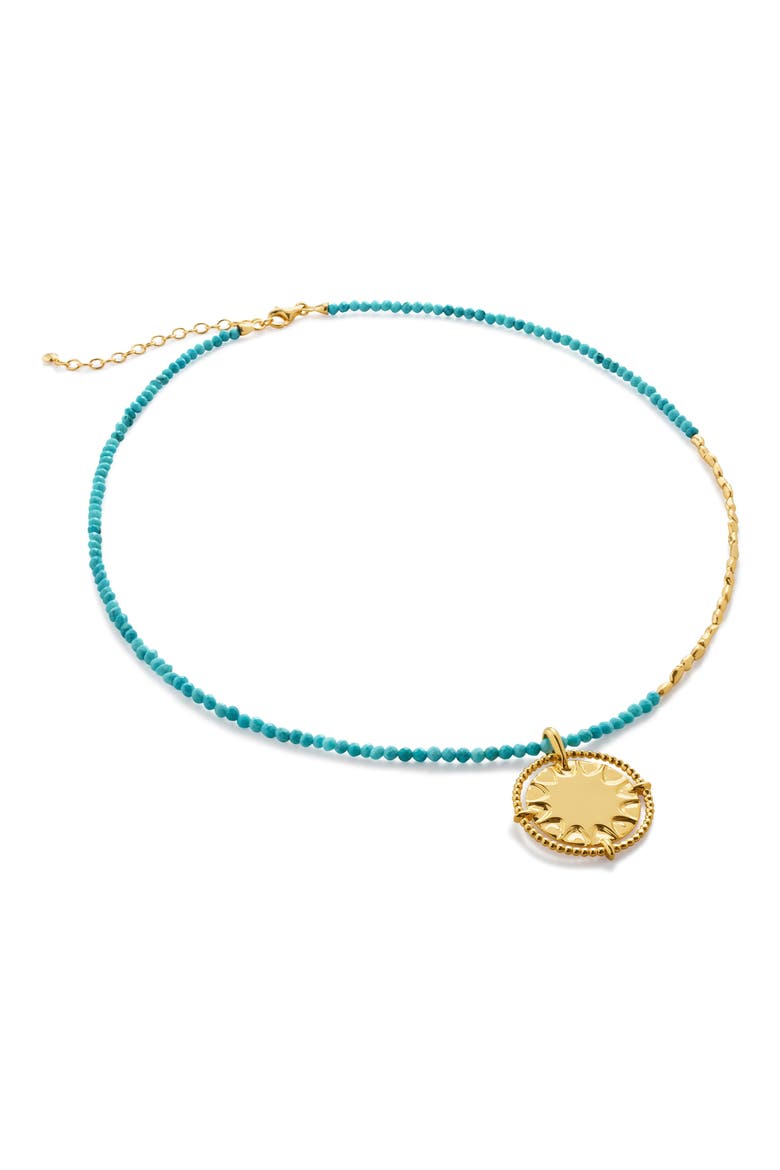 Beaded Sun Pendant Necklace, Main, color, 18CT GOLD VERMEIL / TURQUOISE