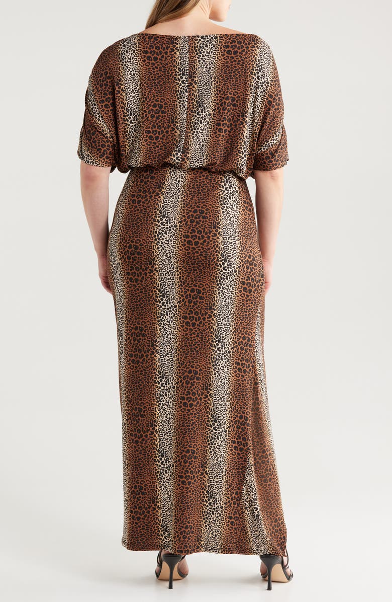 24seven Comfort Apparel Boat Neck Batwing Sleeve Stretch Dress, Alternate, color, Brown Multi