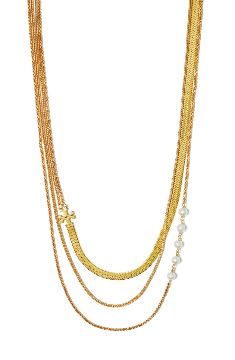 Tory Burch Kira Imitation Pearl Layered Necklace, Main, color,