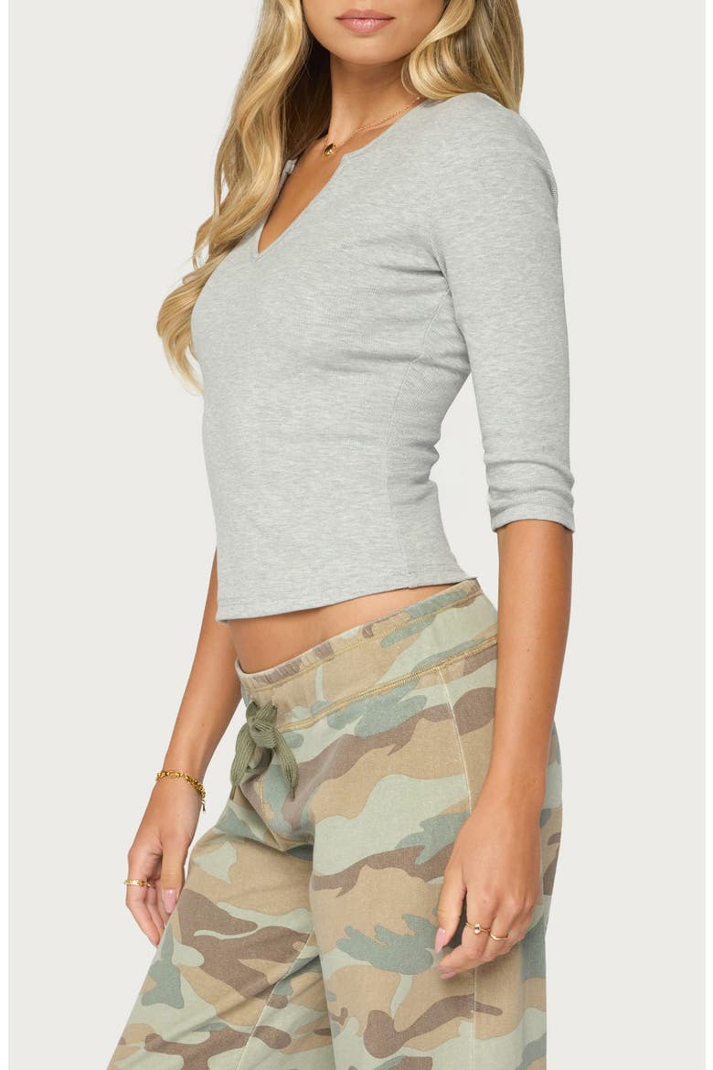 Quila Ribbed Three-Quarter Sleeve Top, Alternate, color, GRAY-MELANGE