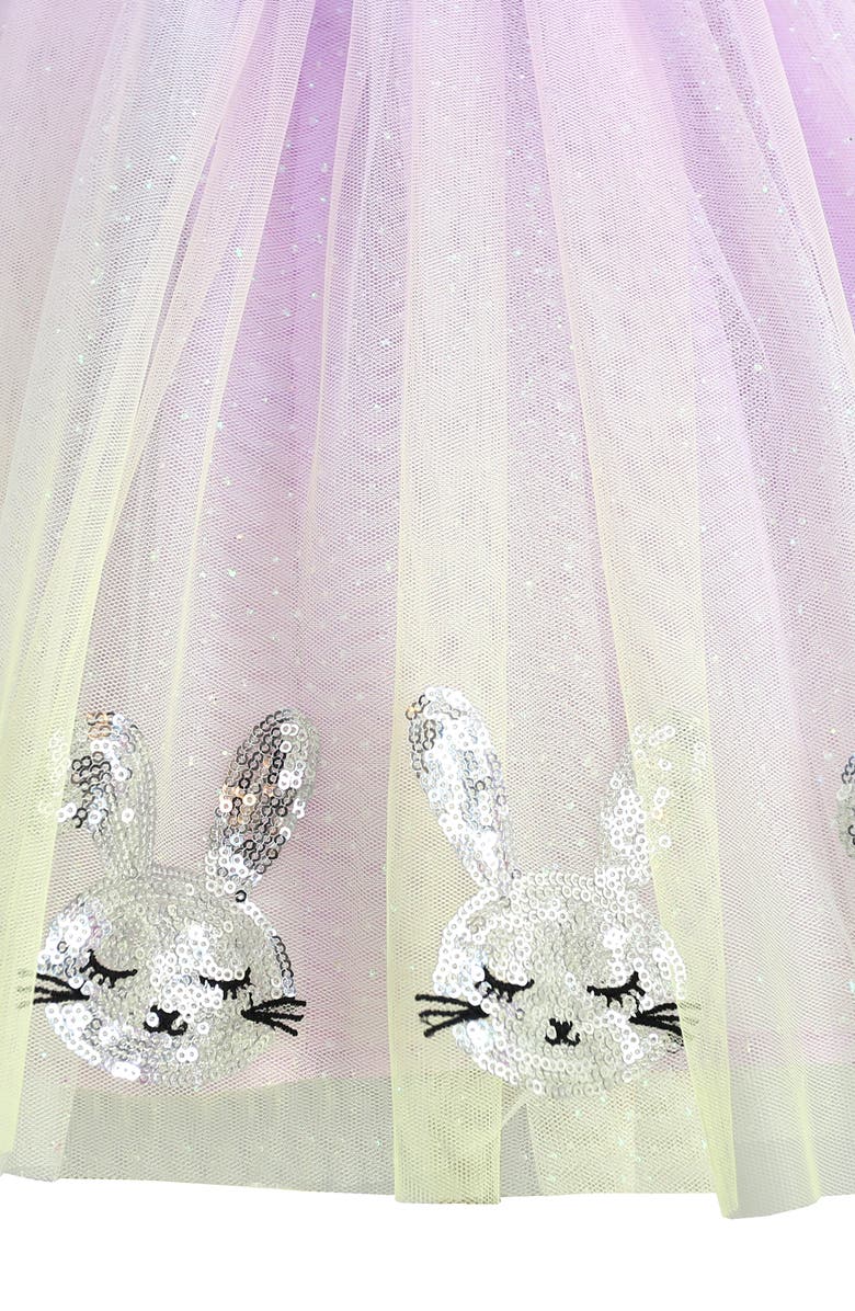 Zunie Kids' Sequin Bunny Border Tulle Party Dress, Alternate, color, Lilac/ Yellow