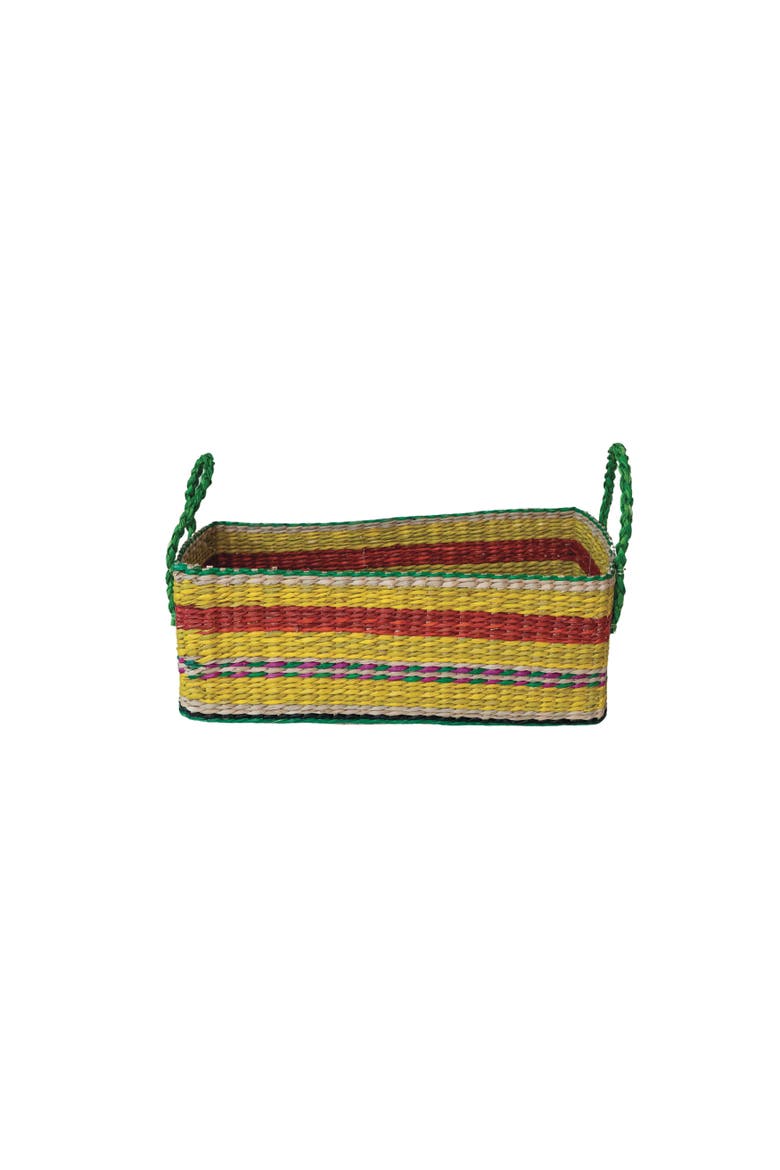 Hand-Woven Seagrass Basket with Stripes, Main, color, Yellow