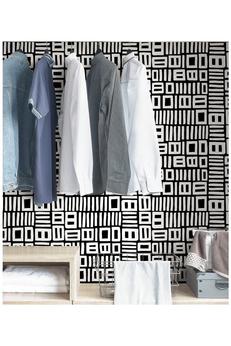 Black Traverse Peel and Stick Wallpaper, Alternate, color, BLACK