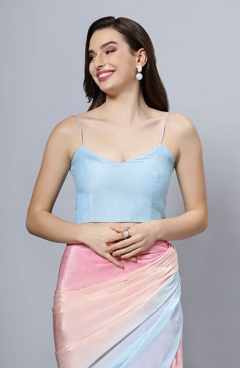 One Minute Saree<sup>®</sup> Alia Sky Blue Strappy Readymade Saree Blouse, Main, color, 