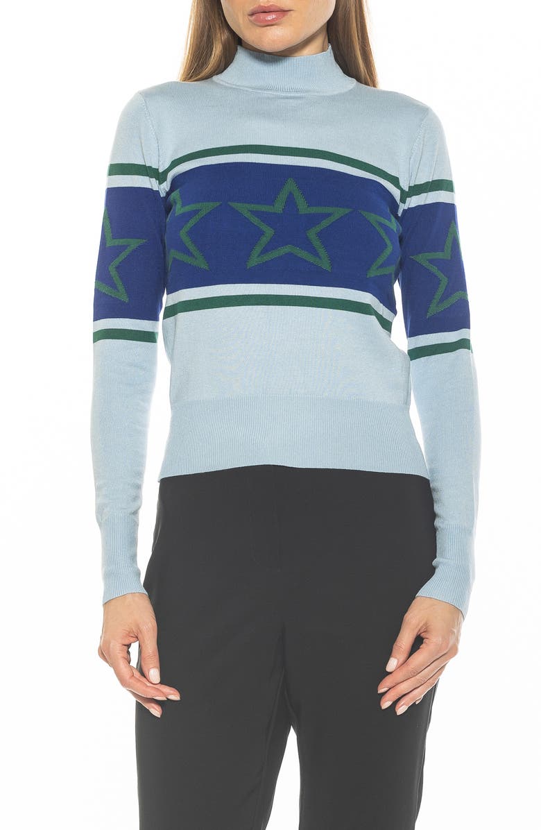 Alexia Admor Lisa Star Mock Neck Sweater, Main, color, Halogen Blue