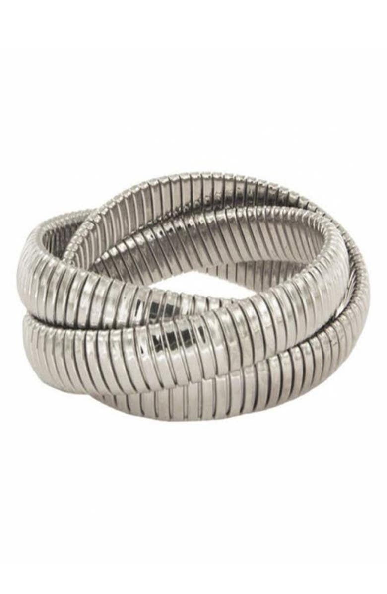 Jane Basch Designs Twisted Triple Strand Stretch Bracelet, Main, color, Silver