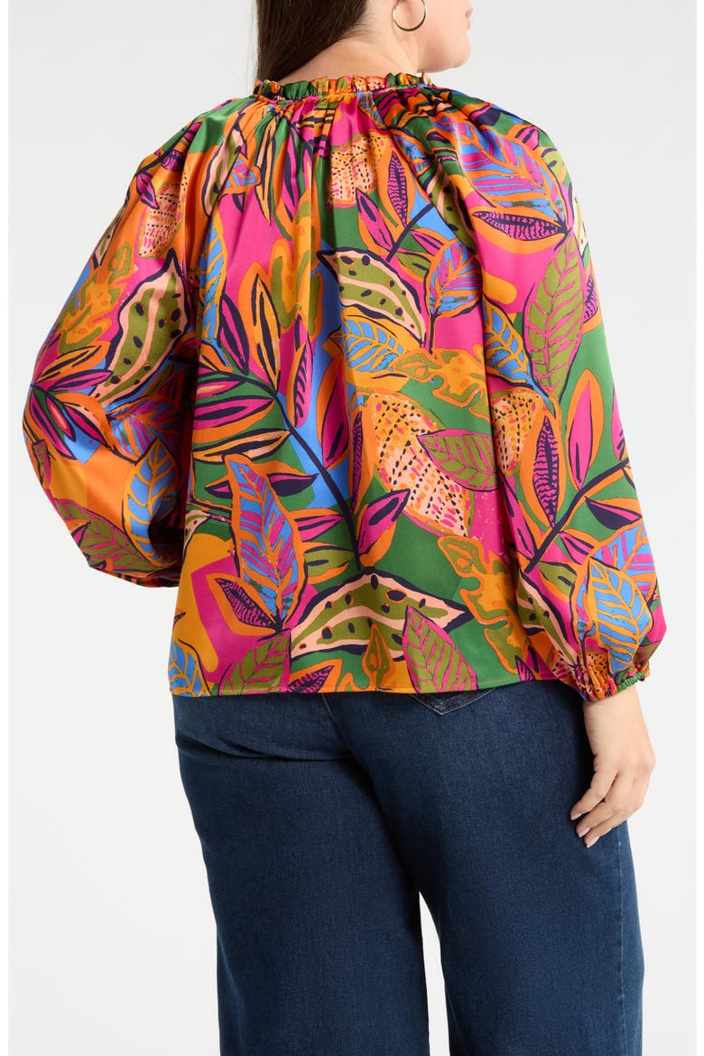 Floral Jovie Satin Split Neck Top, Alternate, color, ORANGE-PINK-MULTI