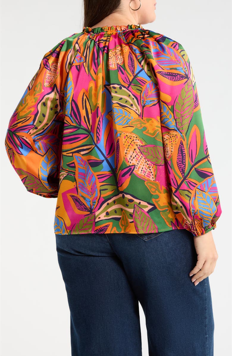 SUGARLIPS Floral Jovie Satin Split Neck Top, Alternate, color, Orange-Pink-Multi