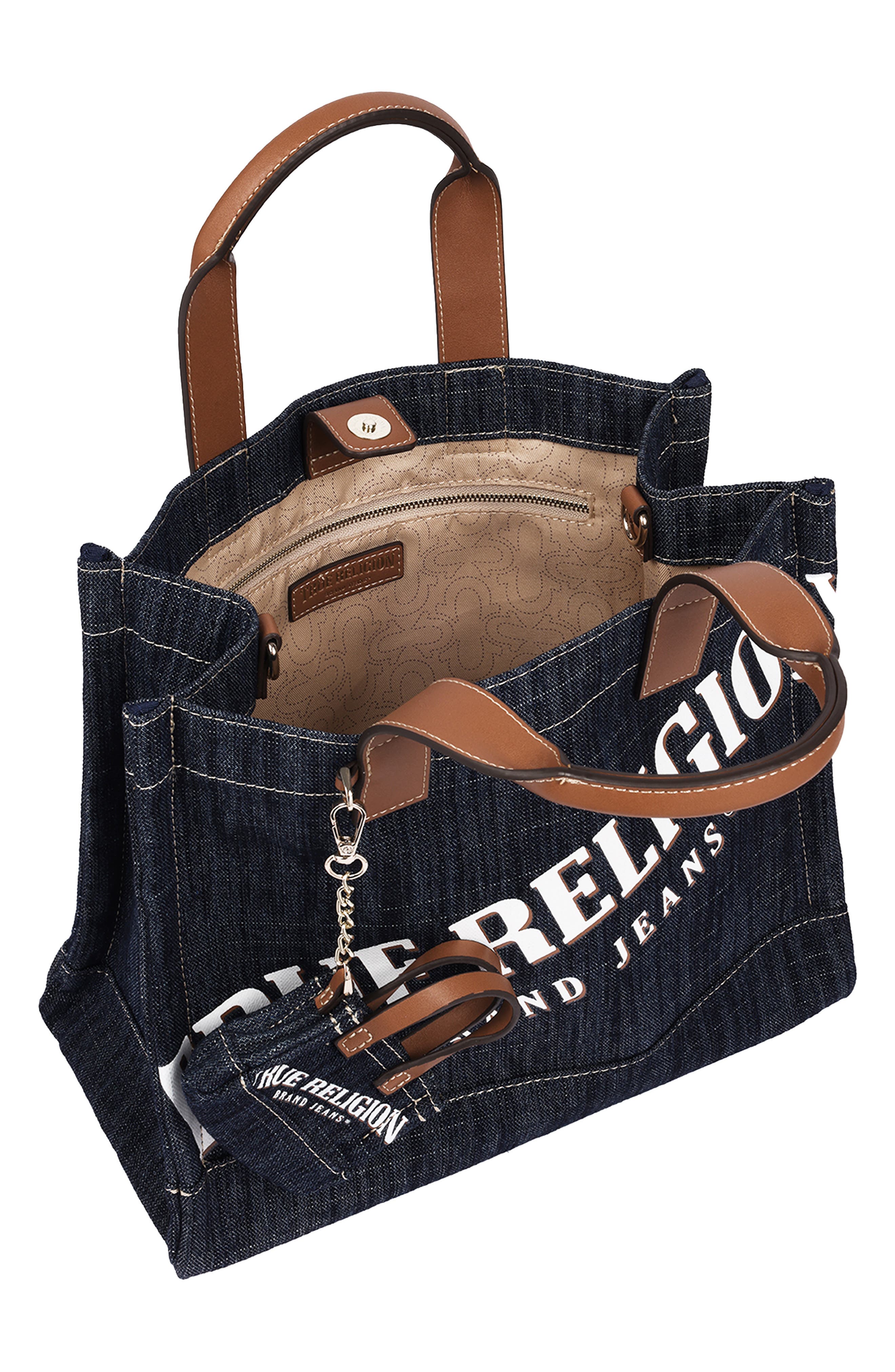 Medium Logo Denim Tote, Alternate, color, DARK DENIM
