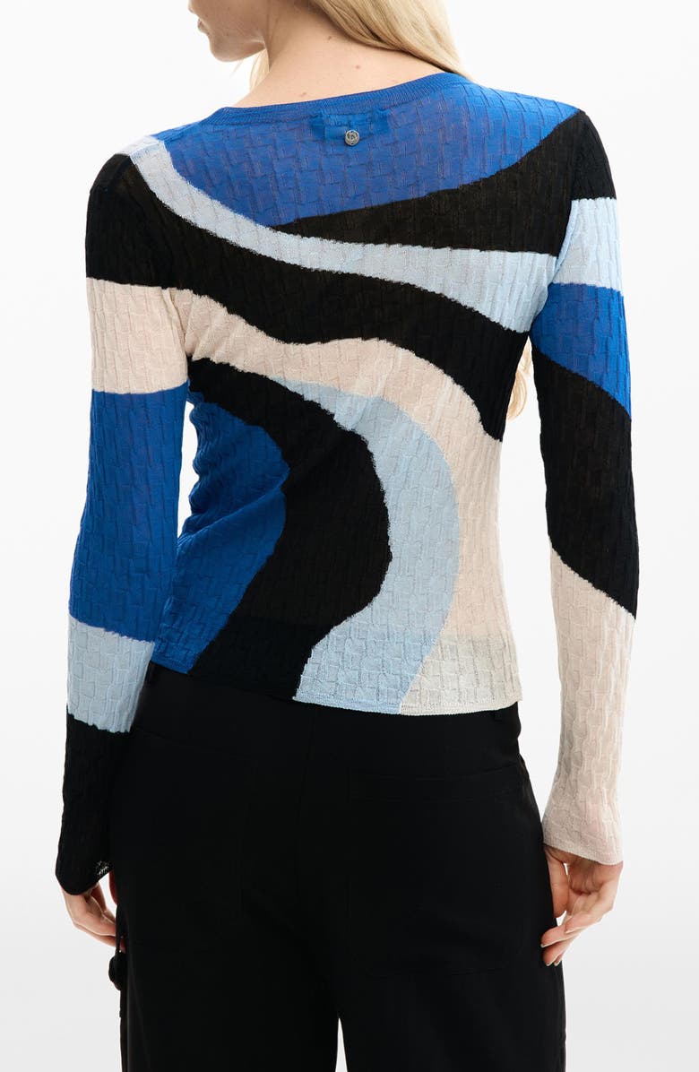 Desigual Print Cotton Blend Sweater, Alternate, color, Blue
